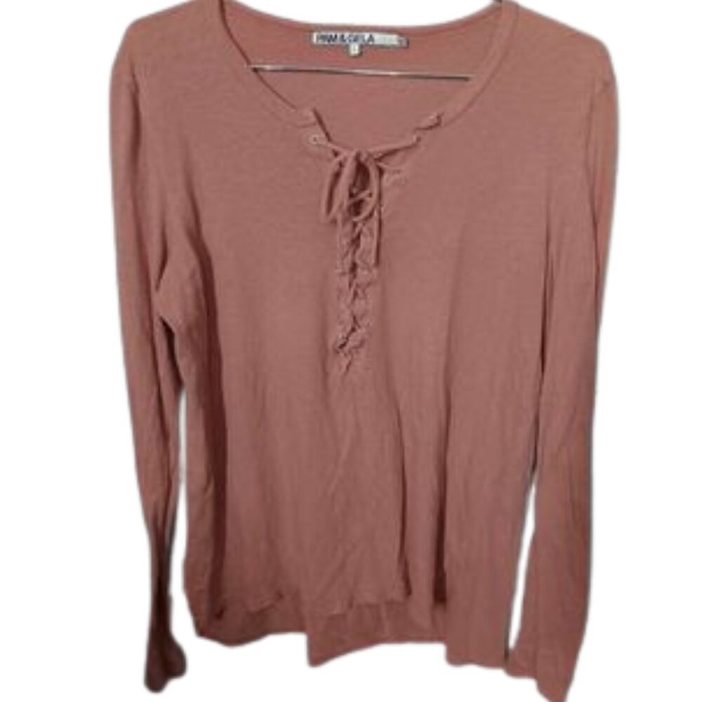 Pam & Gela Long Sleeve Lace Up Top Size Large